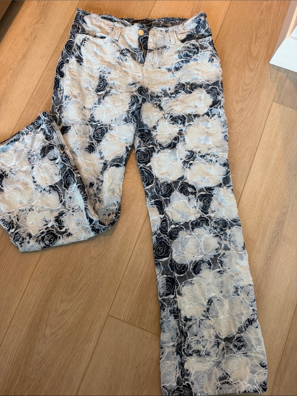 AKIRA Black & White Floral Lace-Overlay Wide Leg Pants
